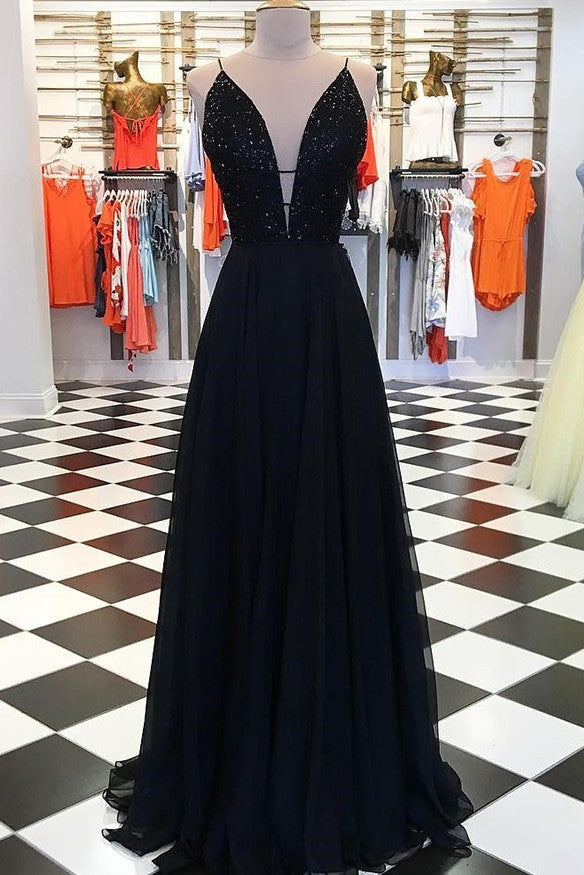 black plunge formal dress