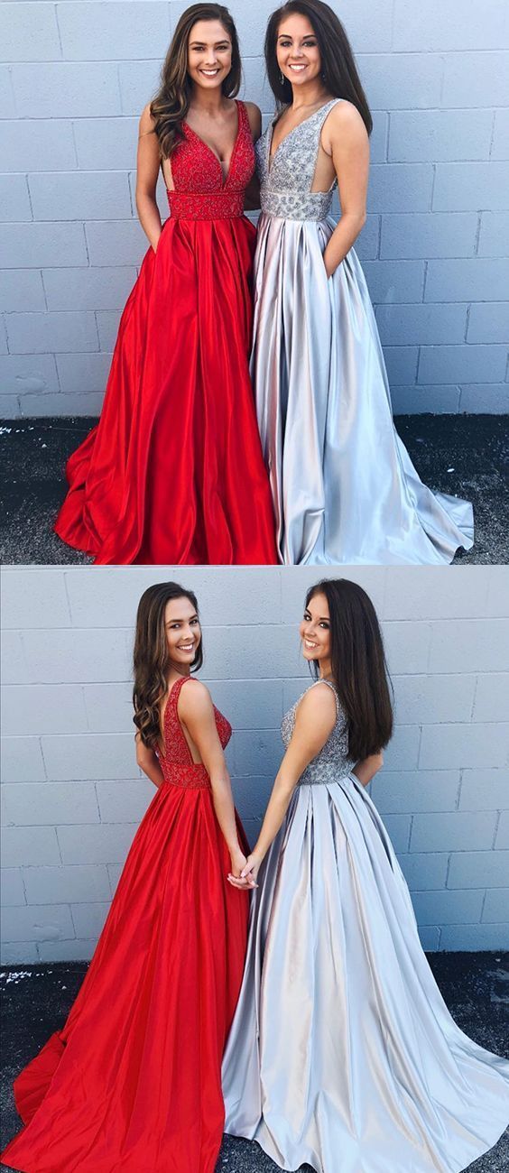 Sparkly Red Aline Prom Dress with Pockets Senior Graduation Formal