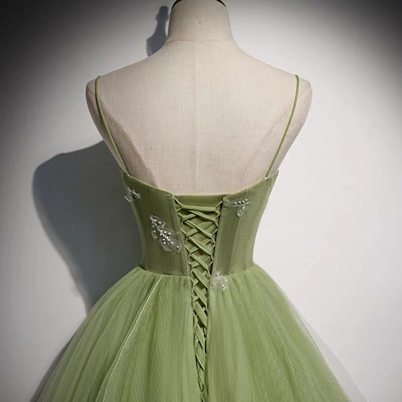 Tulle Sage Green Prom Dress Formal Ball Gown
