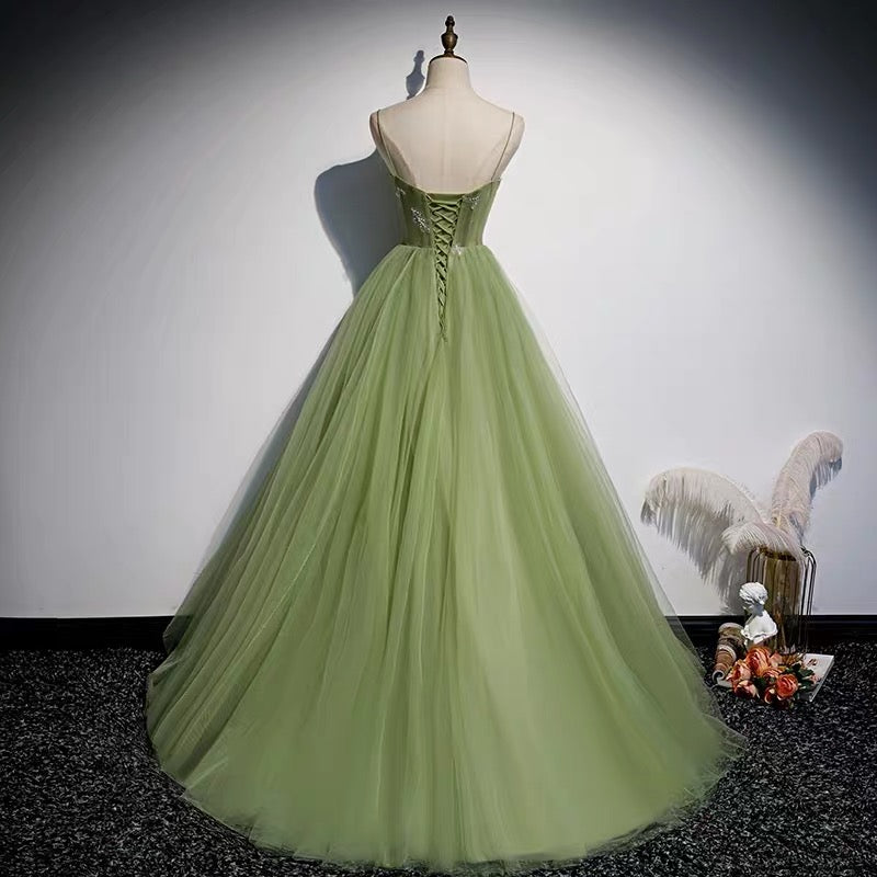 Tulle Sage Green Prom Dress Formal Ball Gown 