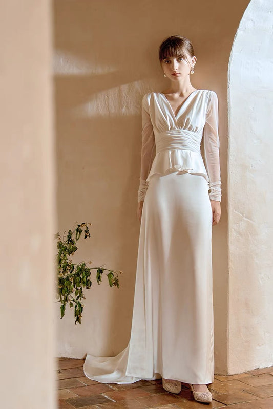 Elegant Spaghetti Straps Sheath Simple Silk Wedding Dress