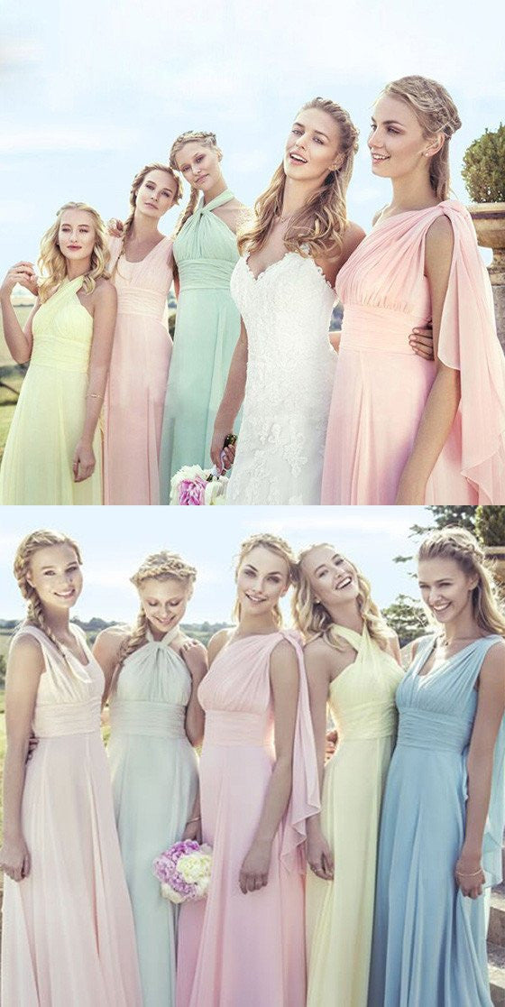 pastel peach bridesmaid dresses
