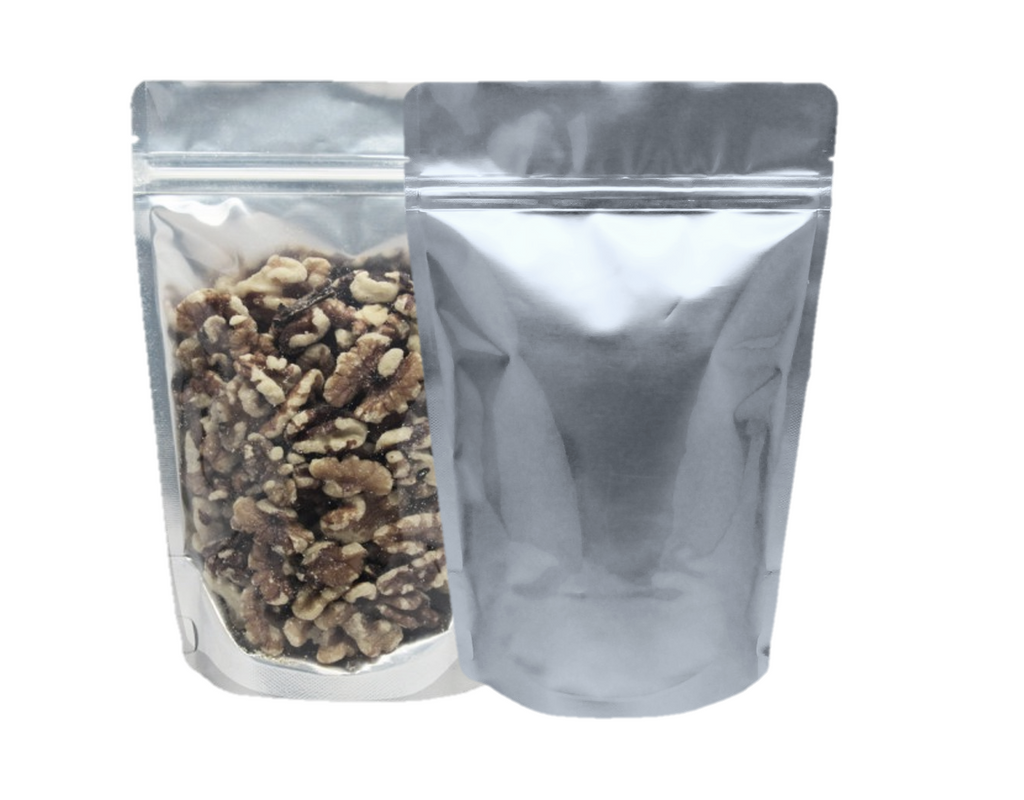 Download 4 Oz Stand Up Pouch - Clear Front Silver Foil Back (500/Case) - FlexiblePouches.com