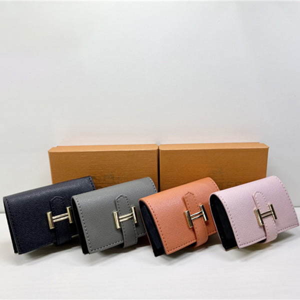 Hermes New Women's Short Folding Cowhide Wallet Multi card Multi function Card Bag