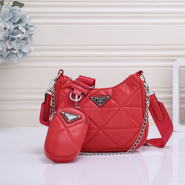 Prada New fashionable three in one PU women's bag Lingge shoulder bag women's messenger bag