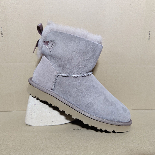 UGG Snow boots Women's sheepskin one-piece single ribbon single bow short wool boots Women's