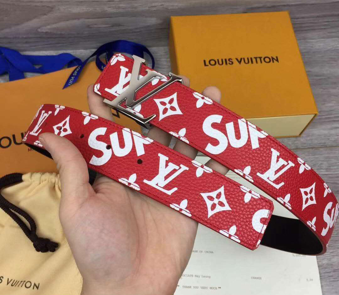 Louis Vuitton x Supreme Ultra Rare Red 100/40 Monogram Initiales Belt  118lv27 For Sale at 1stDibs