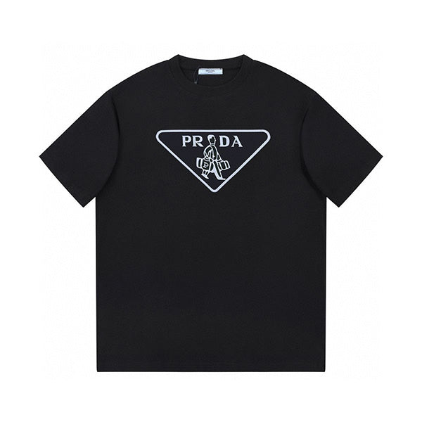 Prada Triangle short sleeve chest letter LOGO printed round neck T-shirt versatile loose casual half