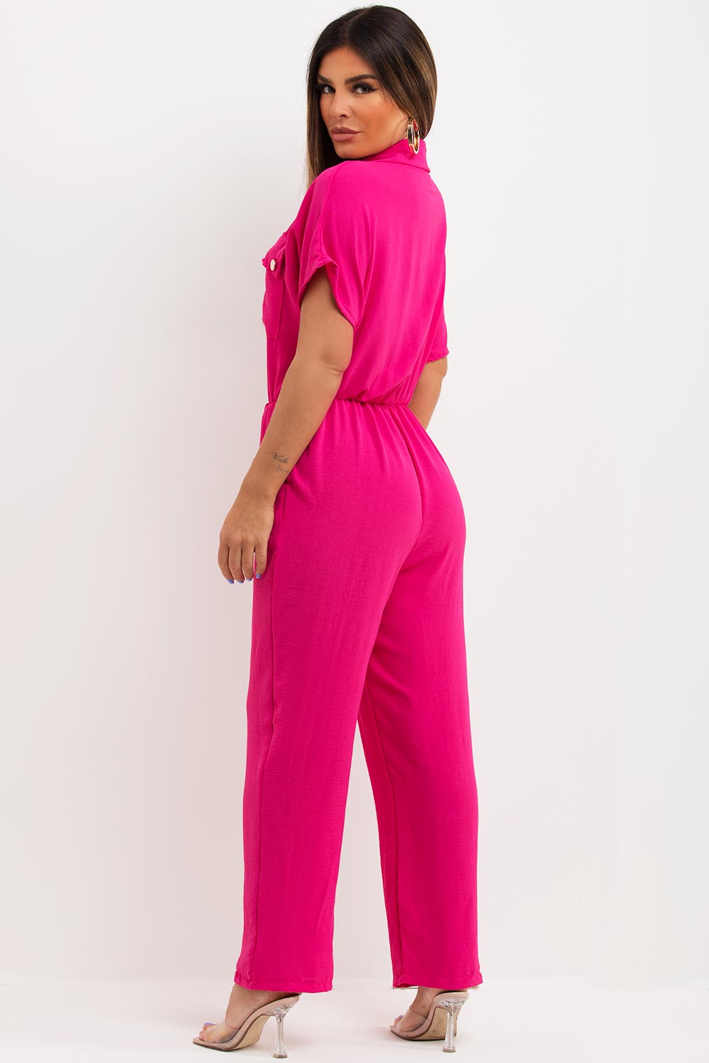 Women's Wide Leg Jumpsuit With Utility Pockets Pink – Styledup.co.uk