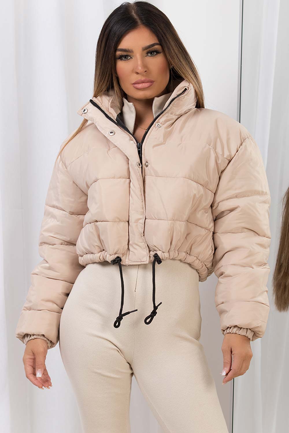 Womens Crop Puffer Jacket Beige – Styledup.co.uk