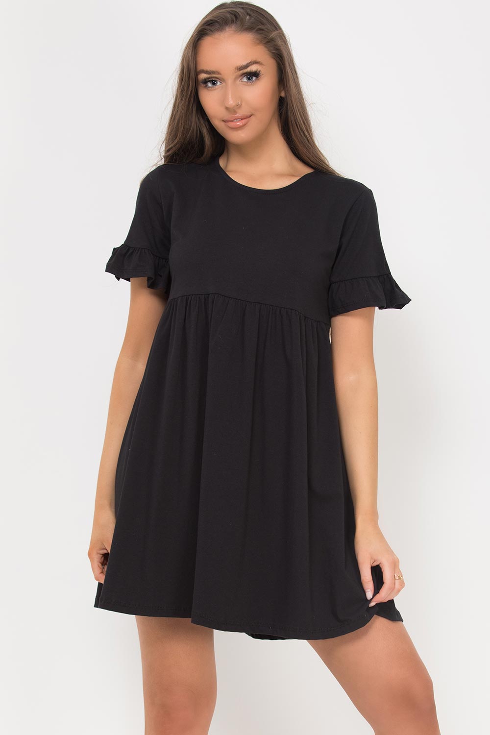 Black Short Sleeve Casual Skater Dress – Styledup.co.uk