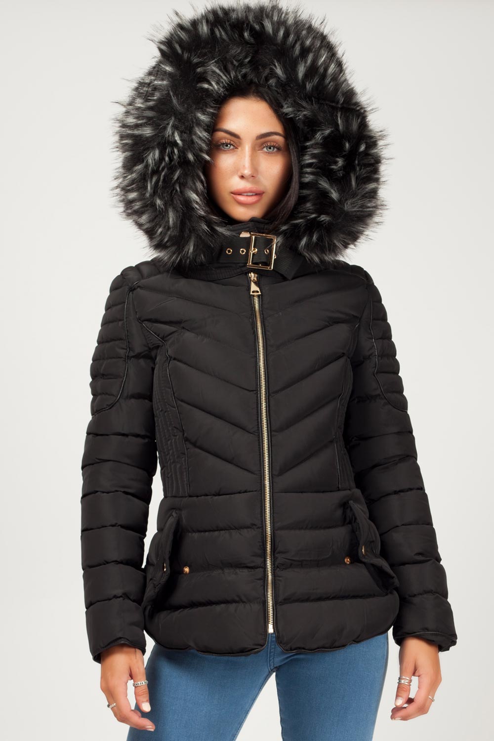 womens padded jacket with fur hood zara