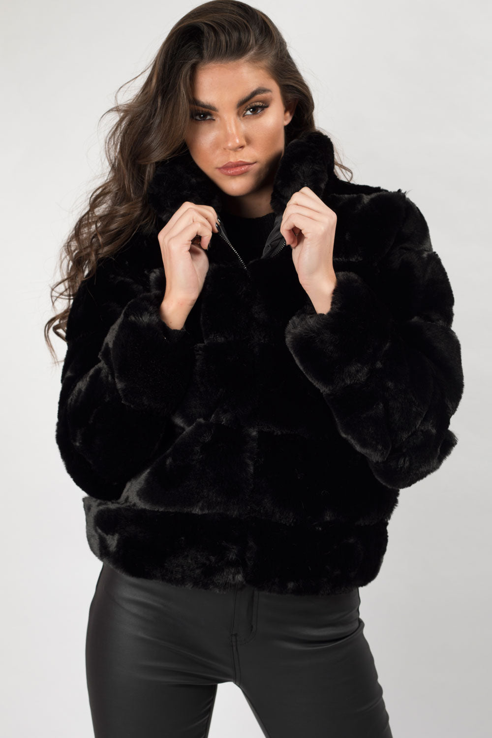 Black Faux Fur Short Coat Styledupcouk
