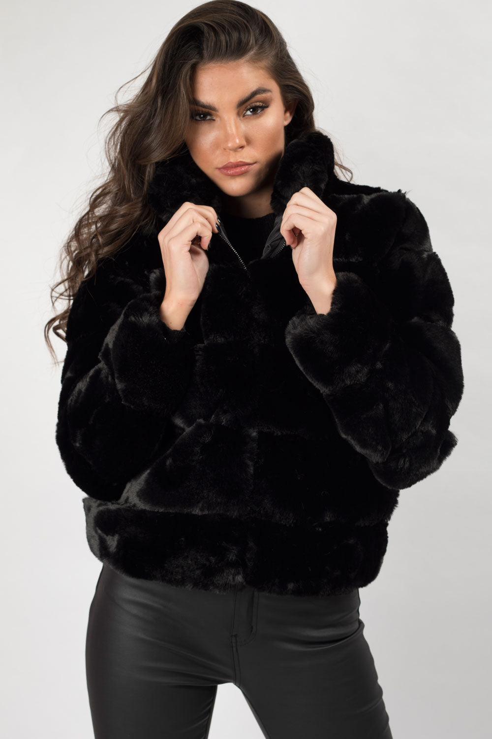 black faux fur jacket