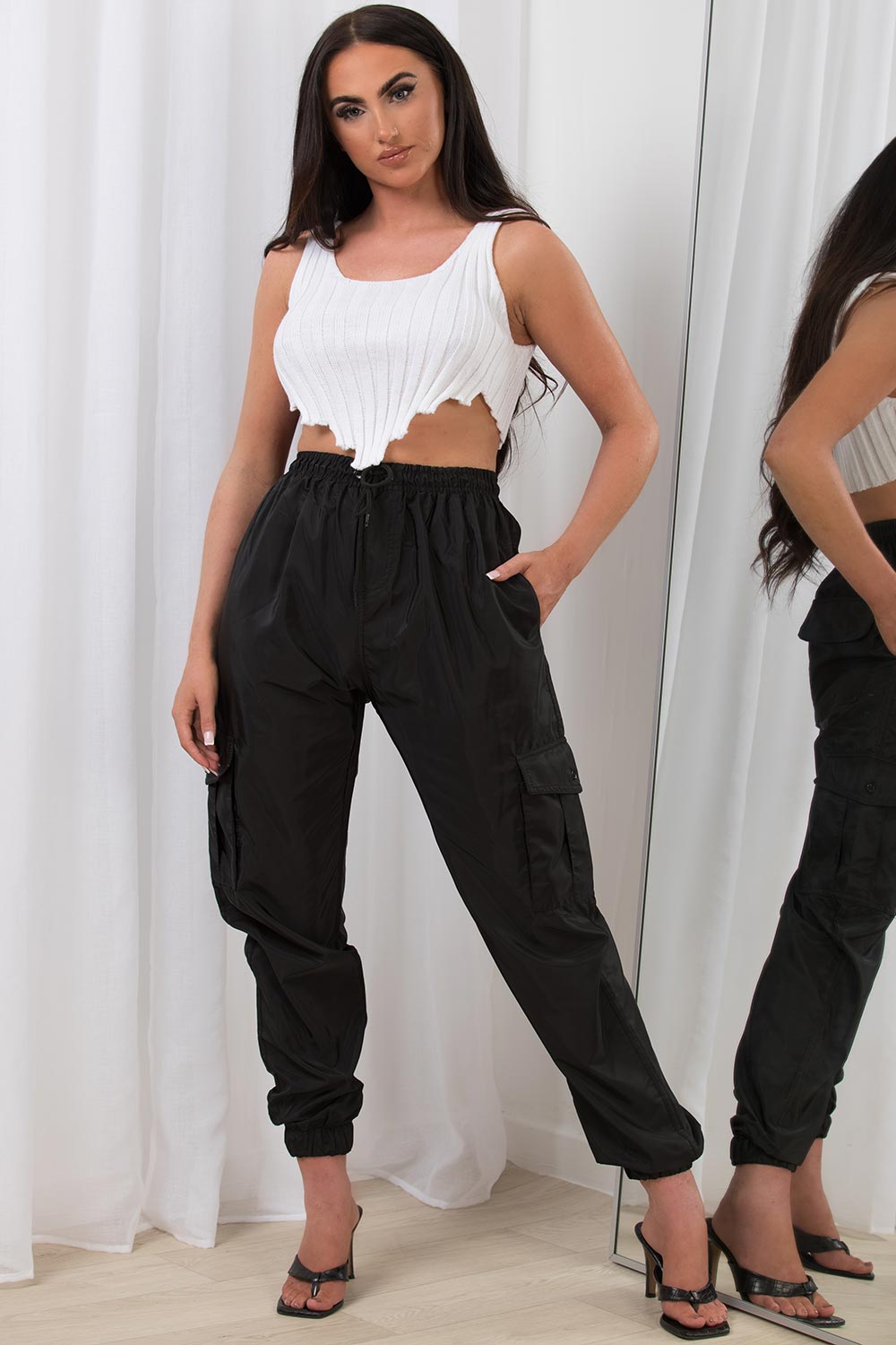 Women's Black Cargo Pants With Side Pocket Detail Styledup.co.uk