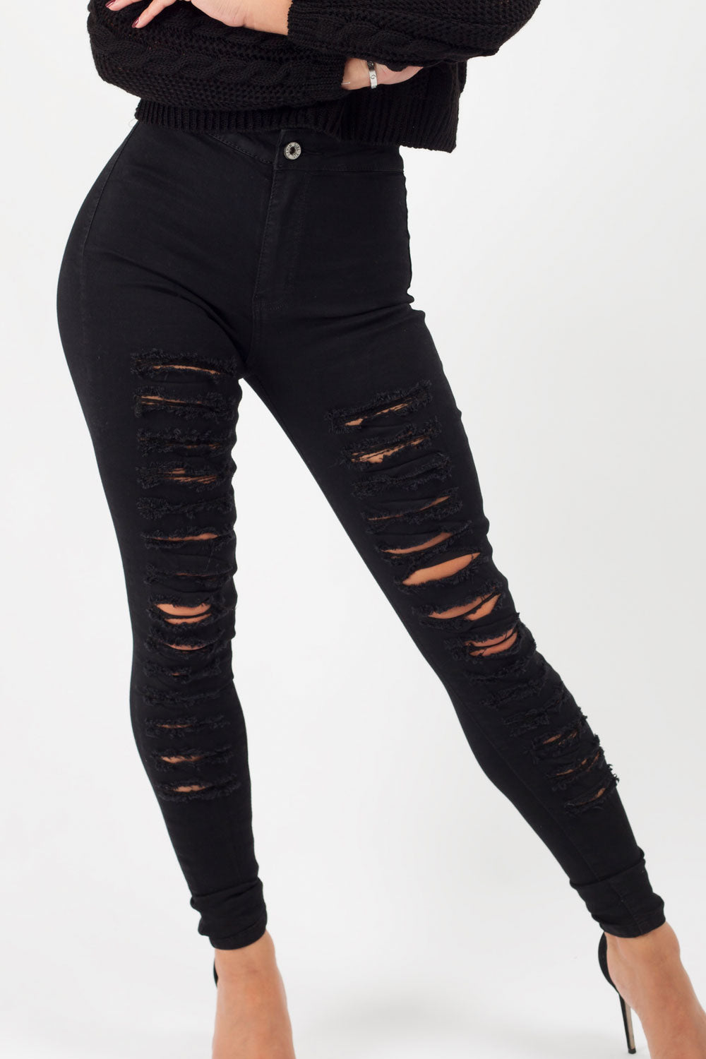 Womens Black Ripped Skinny Jeans High Waisted Styledup.co.uk