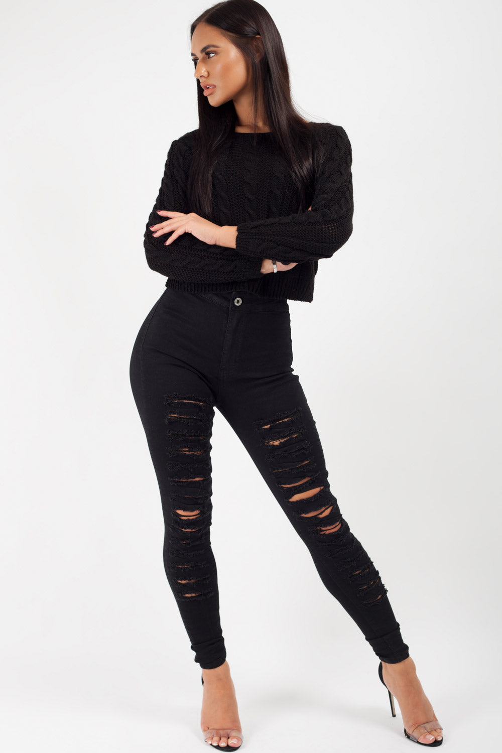 Womens Black Ripped Skinny Jeans High Waisted – Styledup.co.uk