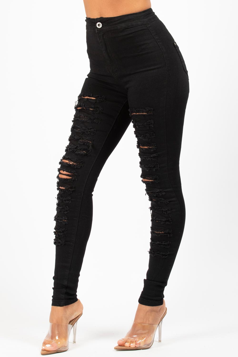 Womens Black  Ripped  Skinny Jeans  High Waisted Styledup co uk