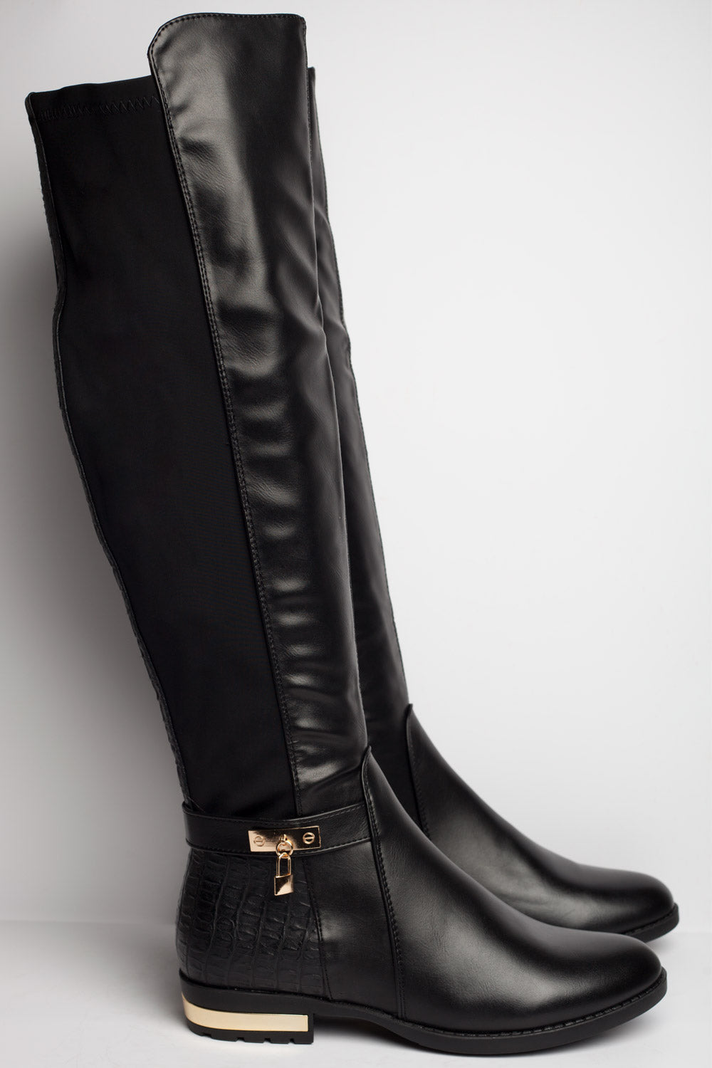 faux leather knee high boots