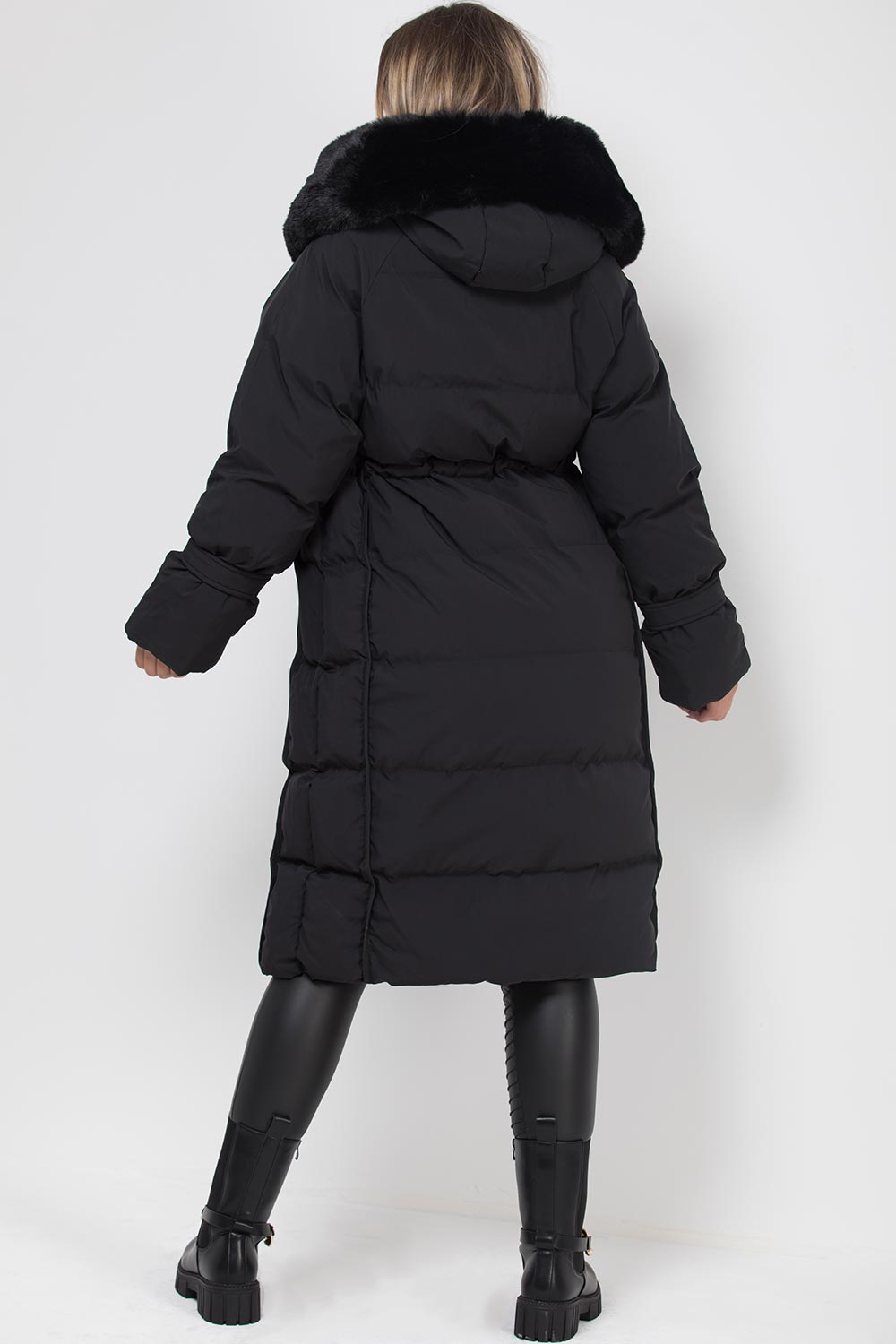 Womens Long Puffer Down Coat With Faux Fur Hood Black – Styledup.co.uk