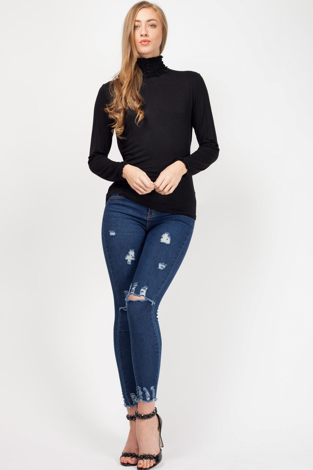 black long sleeve polo neck top