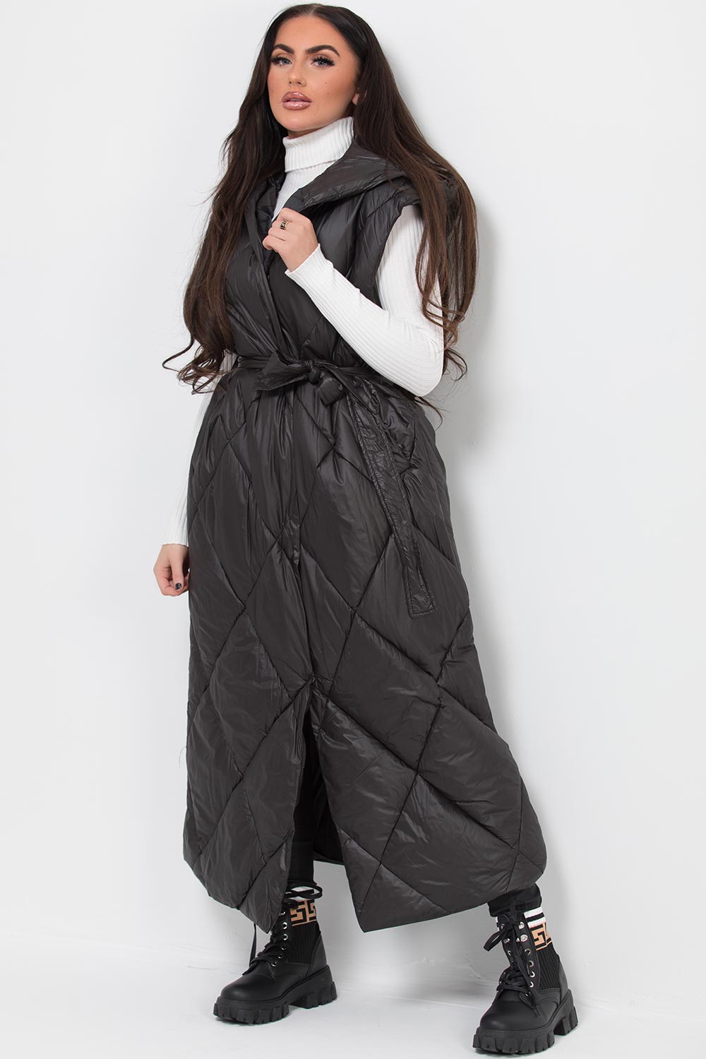 Womens Black Puffer Quilted Gilet With Hood – Styledup.co.uk