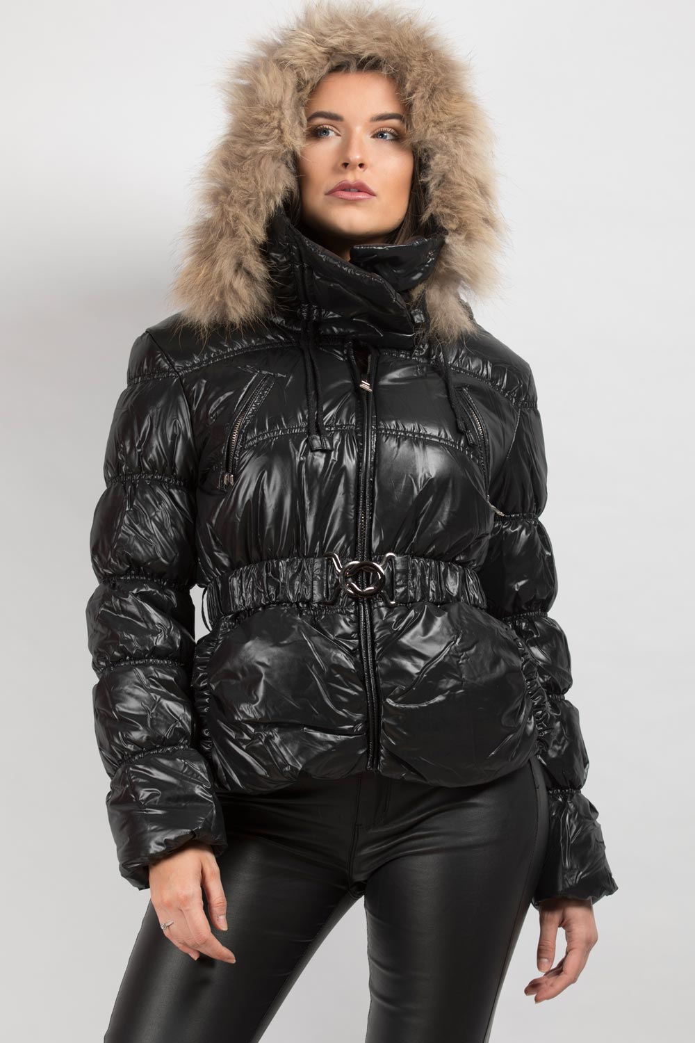 puffer coat with real fur hood