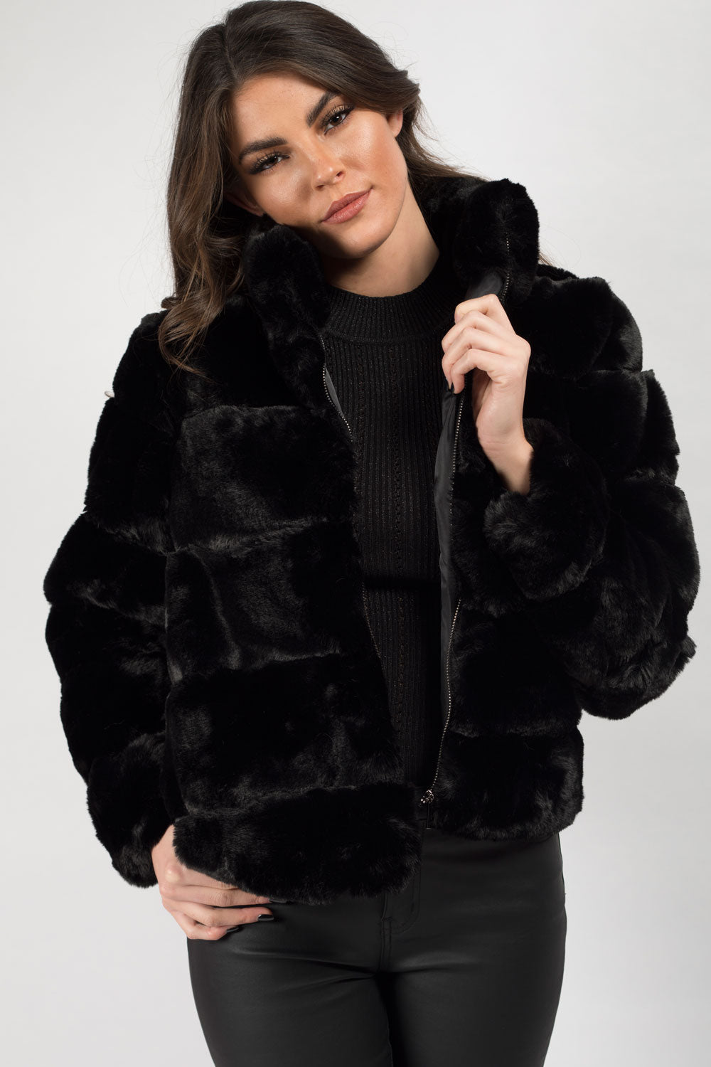 Black Faux Fur Short Coat – Styledup.co.uk