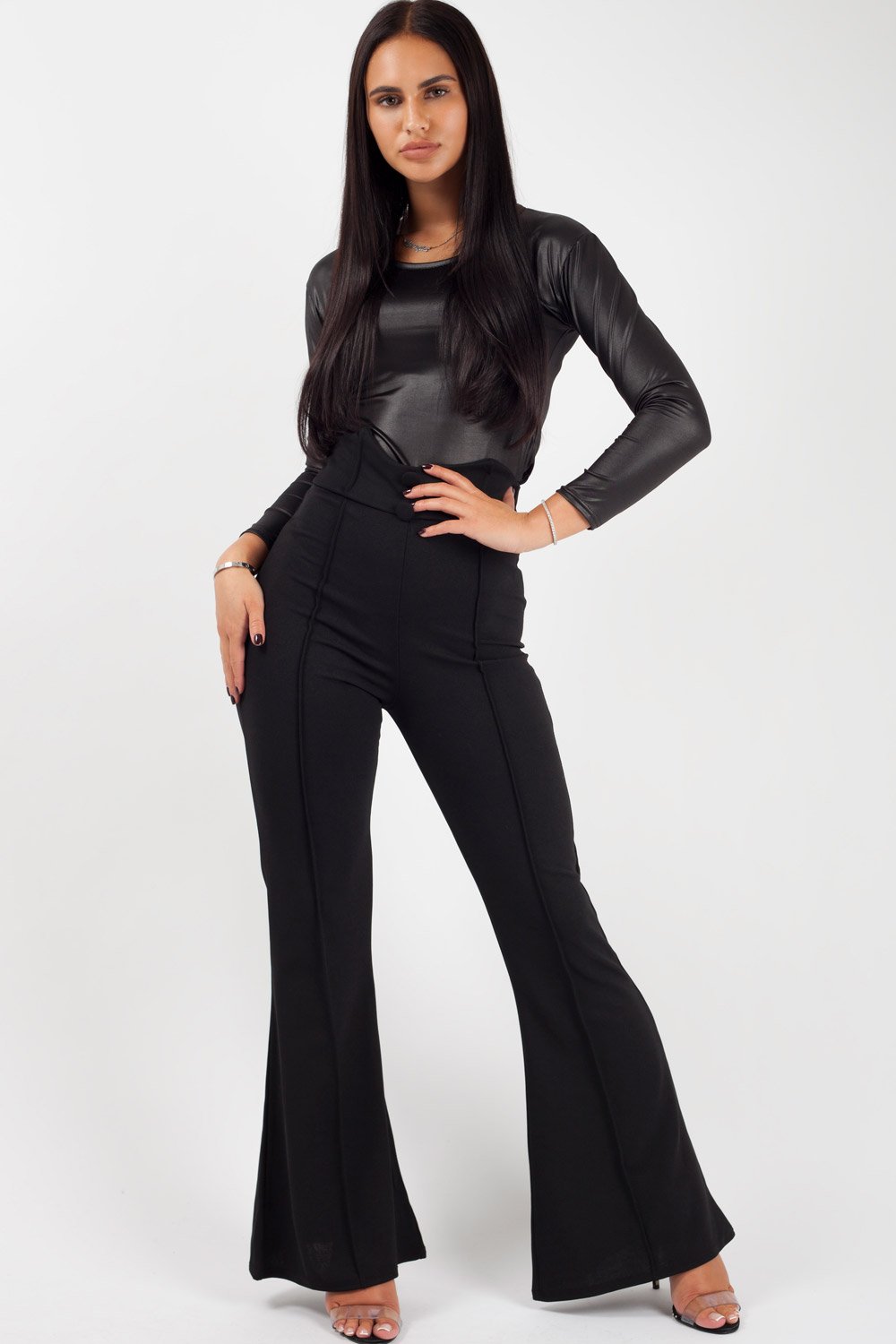 Black High Waisted Wide Leg Trousers - Styledup.co.uk