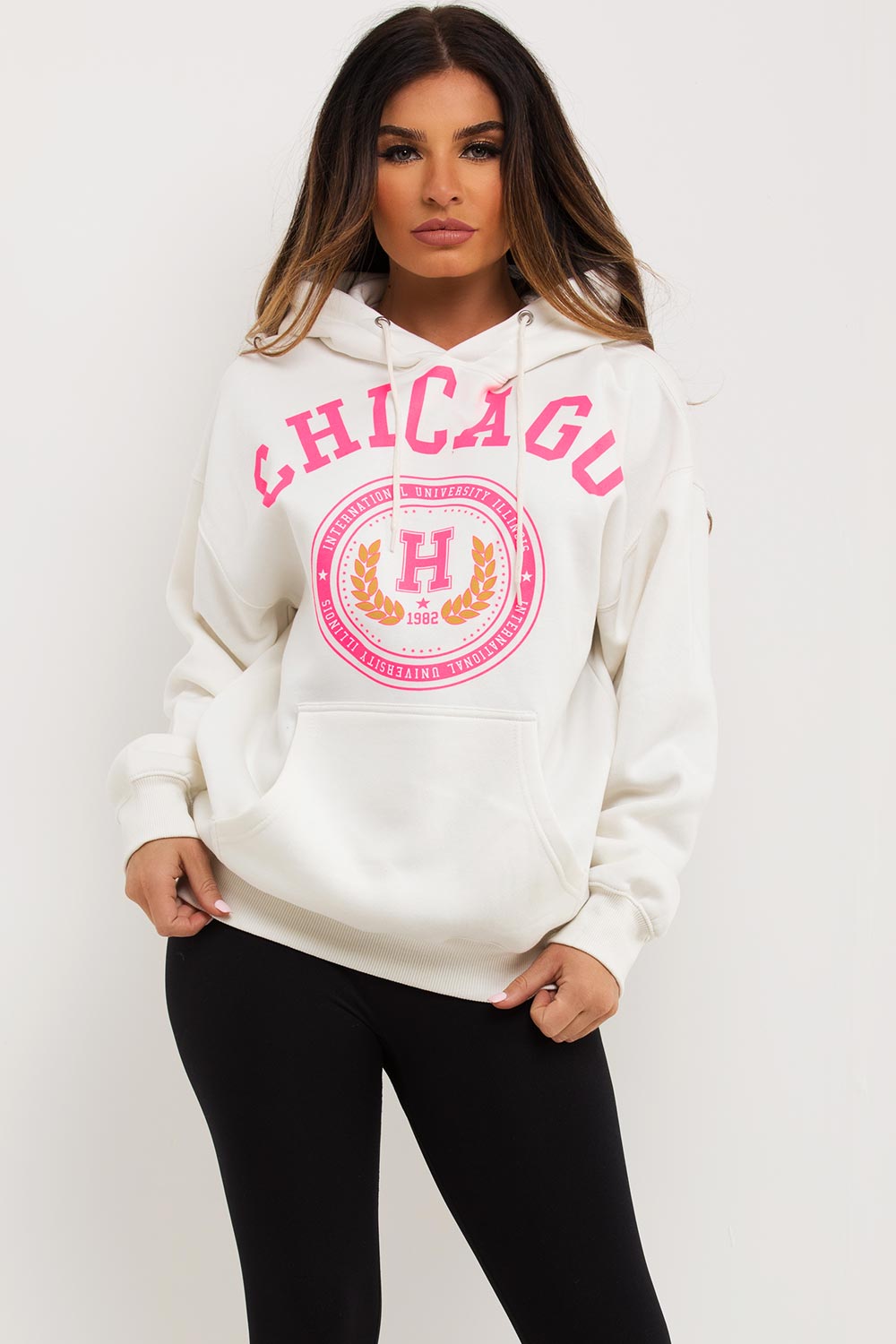 Women's Off White Oversized Hoodie With Chicago Print – Styledup.co.uk