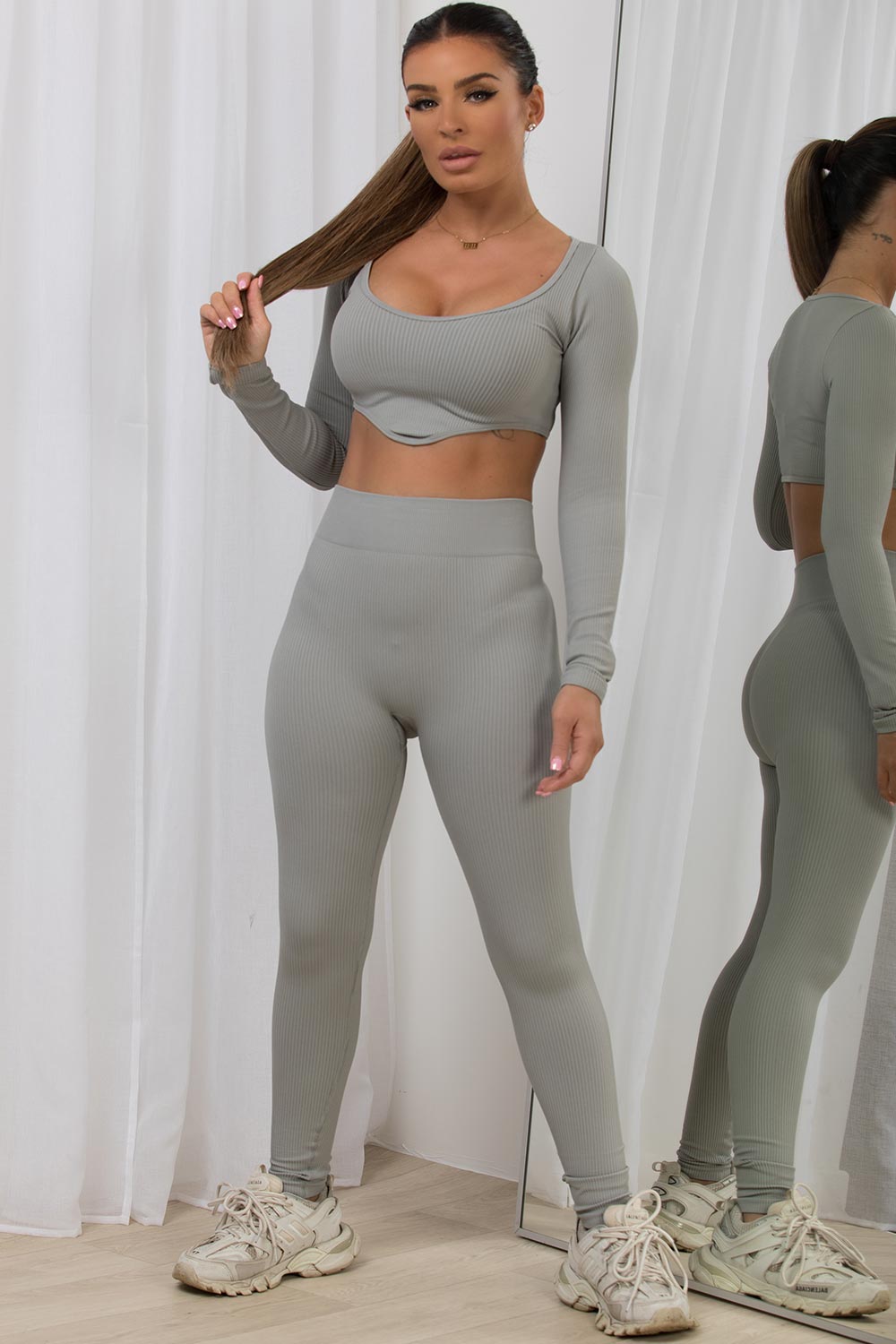 Women's Rib Contour Loungewear Set Grey Gym Wear – Styledup.co.uk