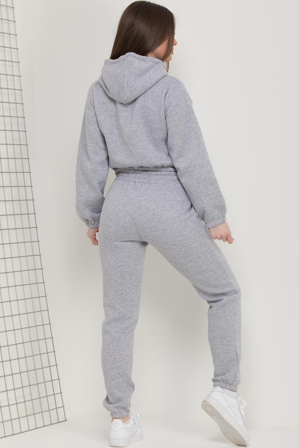 Women's Loungewear Set Grey Drawstring Hem Crop Hoodie & Joggers Set ...