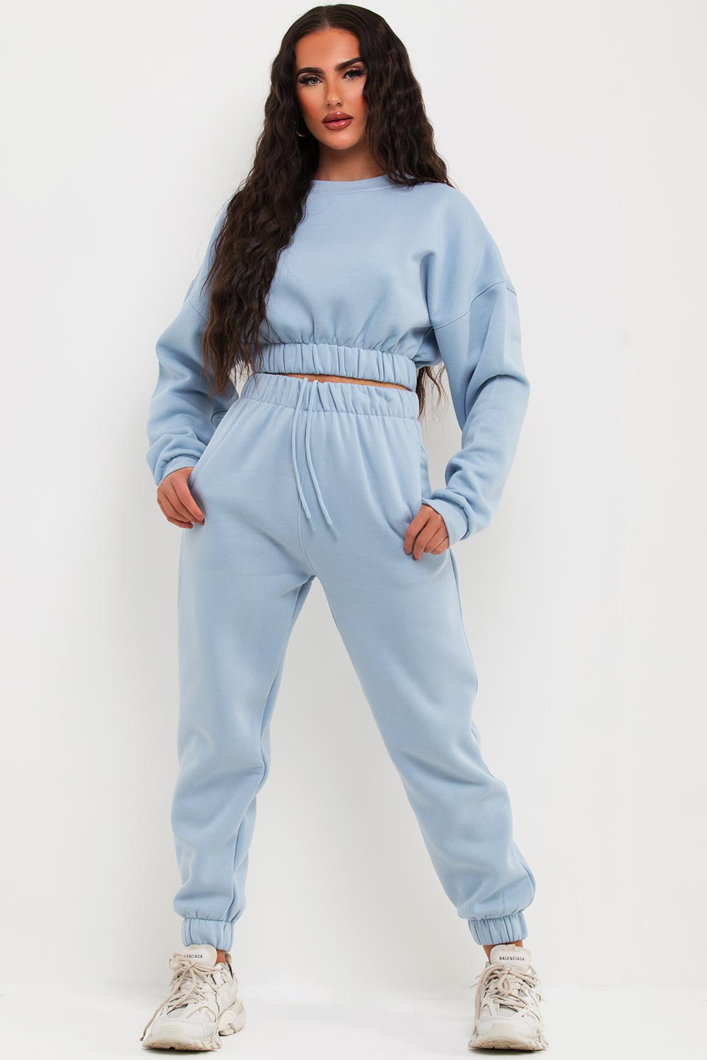 Women's Crop Sweatshirt And Joggers Tracksuit Sky Blue Loungewear ...