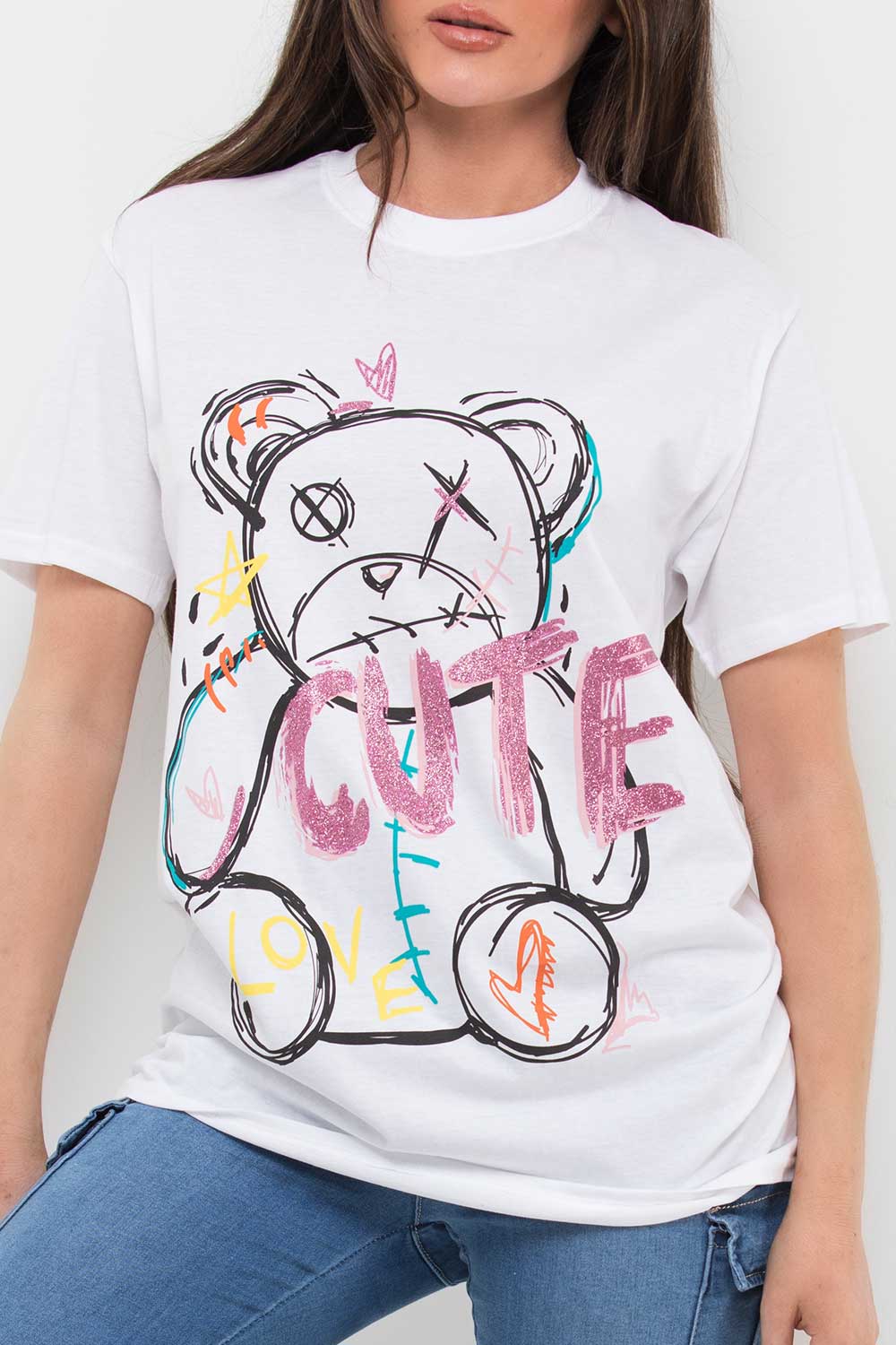 Women's Teddy Bear Graphic T Shirt White Oversized – Styledup.co.uk