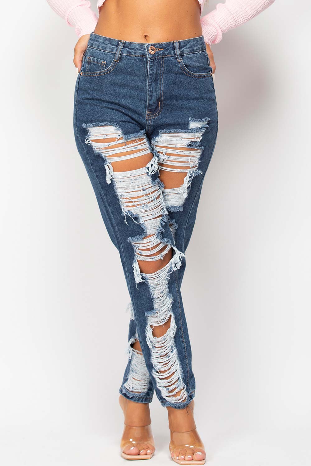 high waisted ripped mom jeans uk