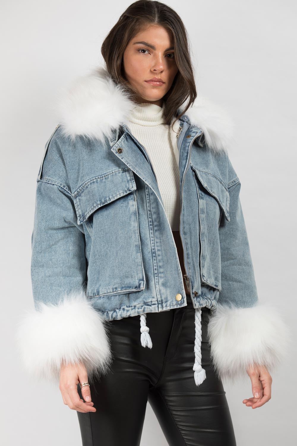 denim fur collar jacket