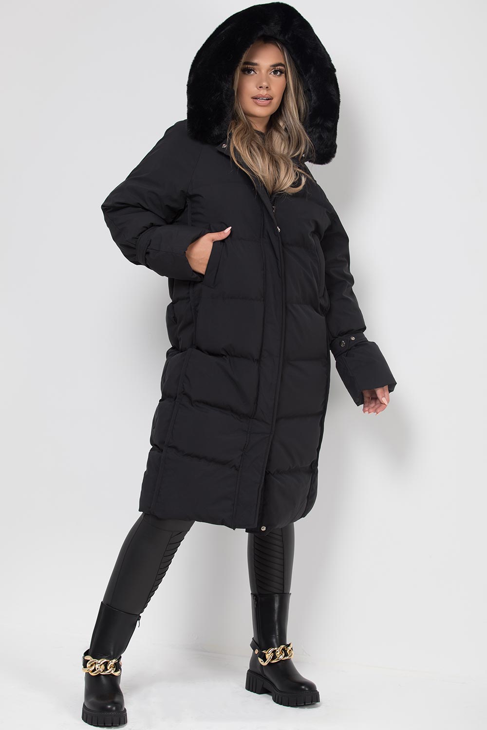 Long Puffer Down Coat With Faux Fur – Styledup.co.uk