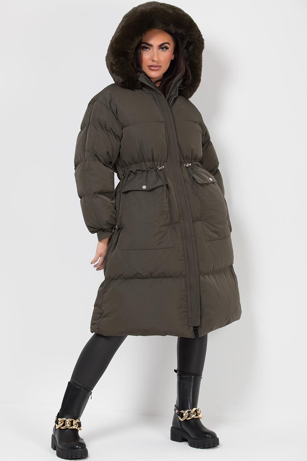 hooded long puffer coat