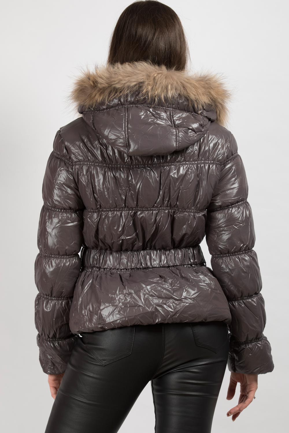 Shiny Puffer Coat With Fur Hood Belted – Styledup.co.uk