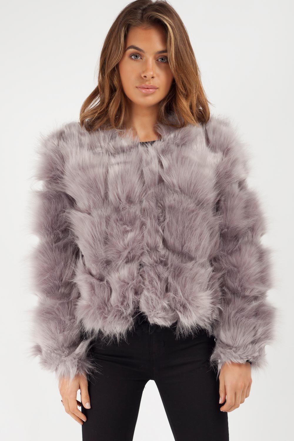 grey faux fur jacket