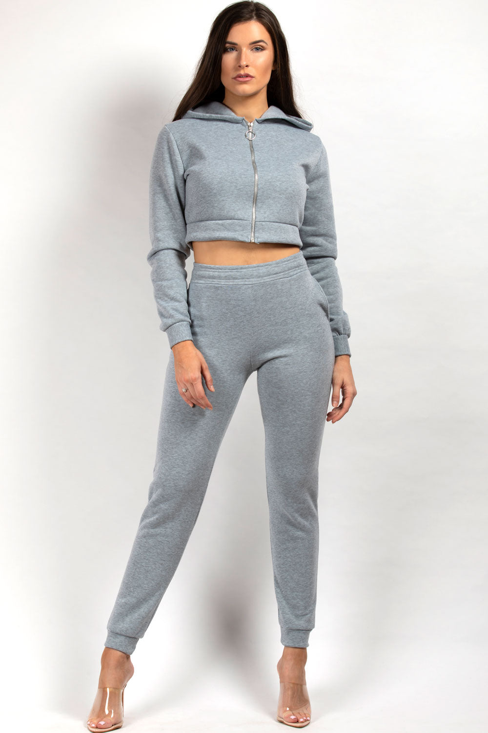 Grey Cropped Hoodie Joggers Loungewear Co-Ord Set – Styledup.co.uk