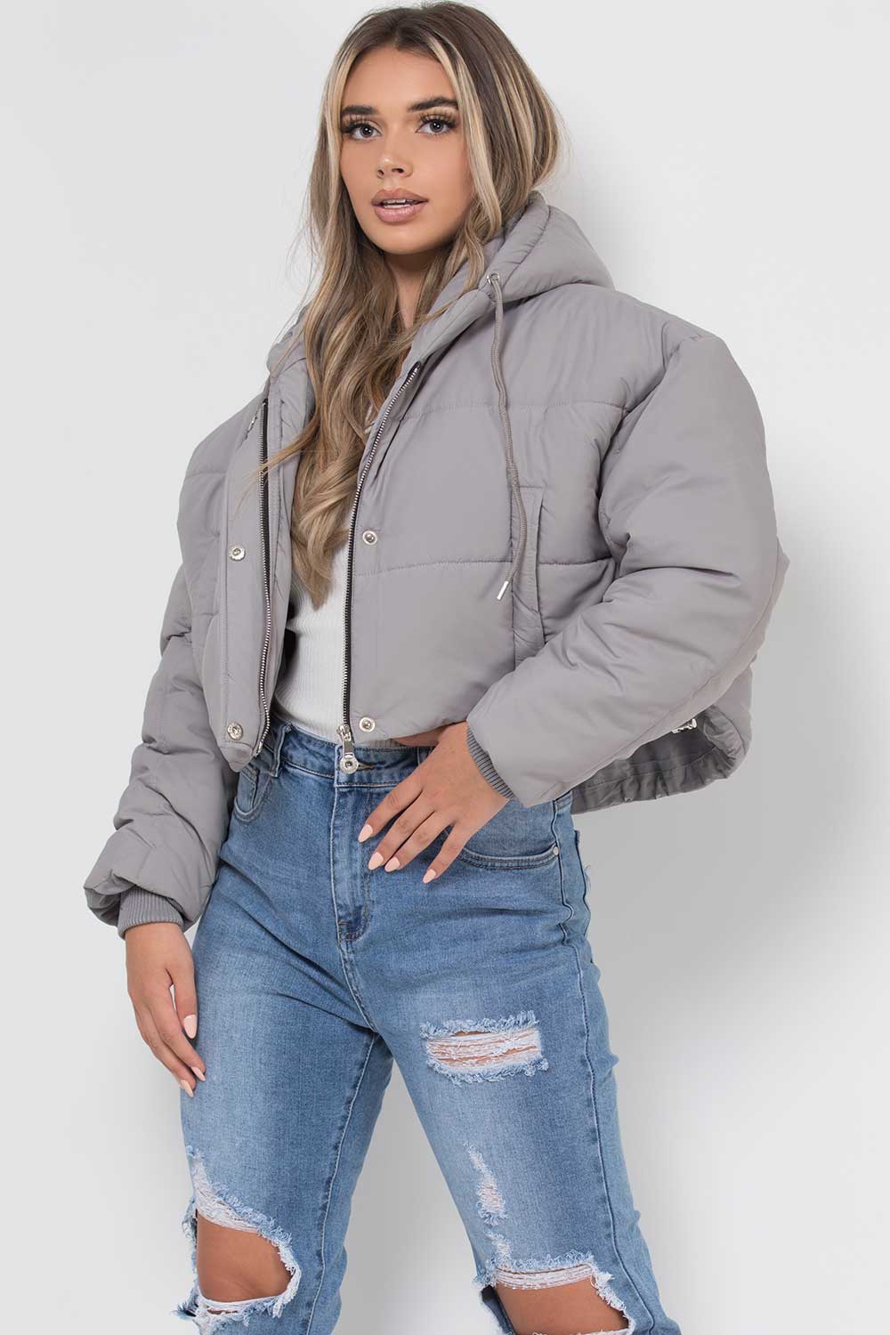 grey cropped puffer jacket