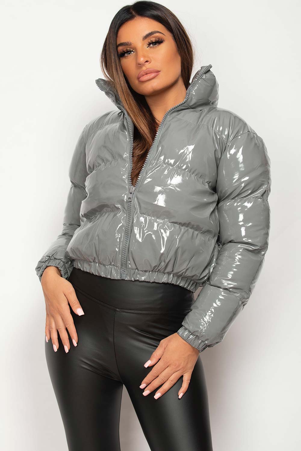 womens shiny puffer coat