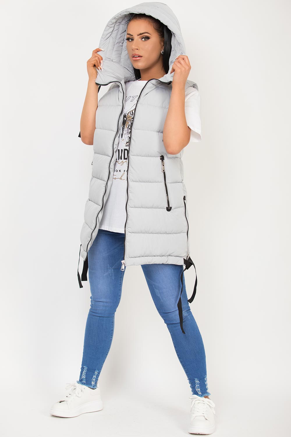 Women's Hooded Puffer Padded Gilet Body Warmer Grey – Styledup.co.uk