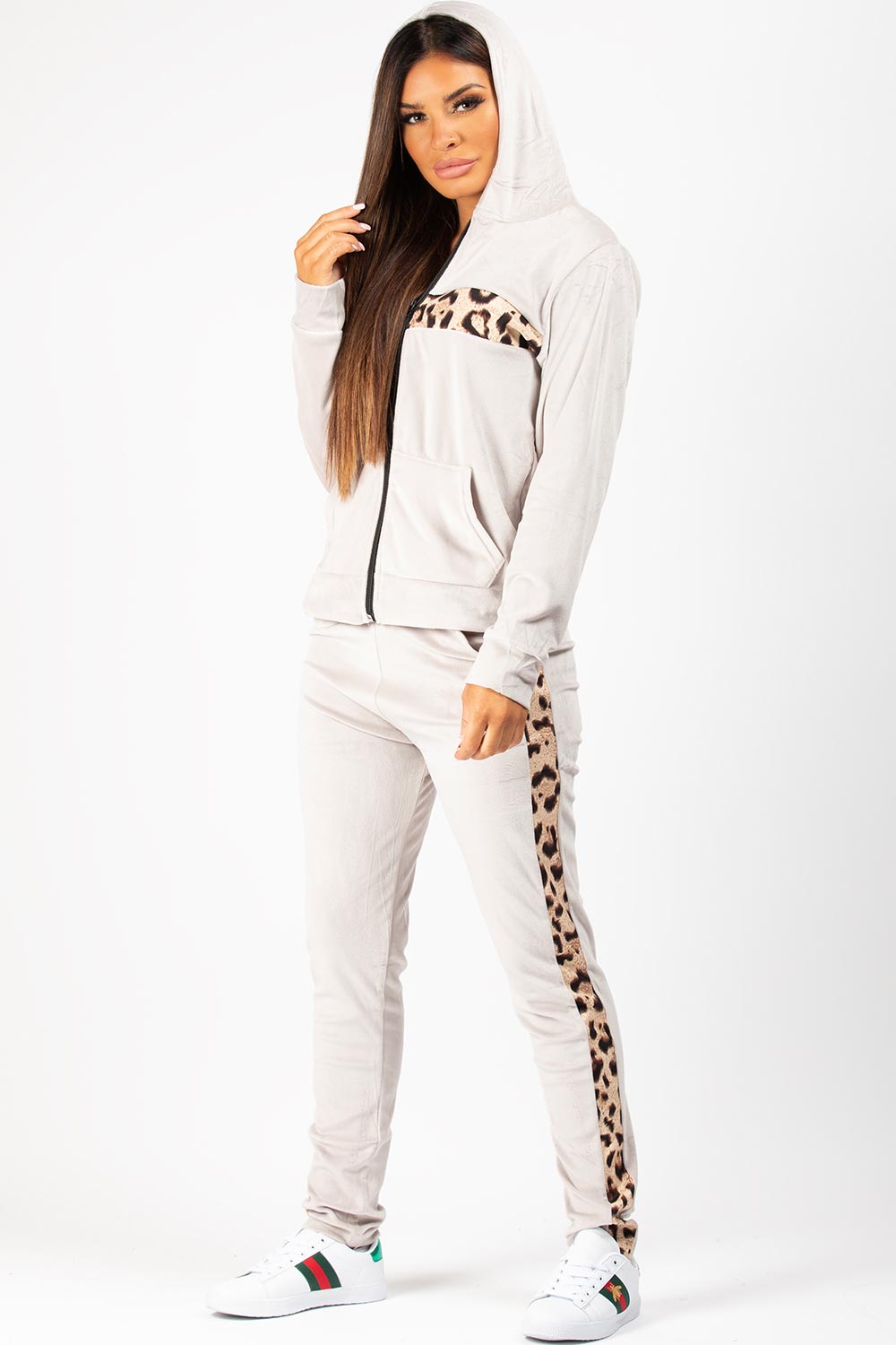 leopard print velour tracksuit