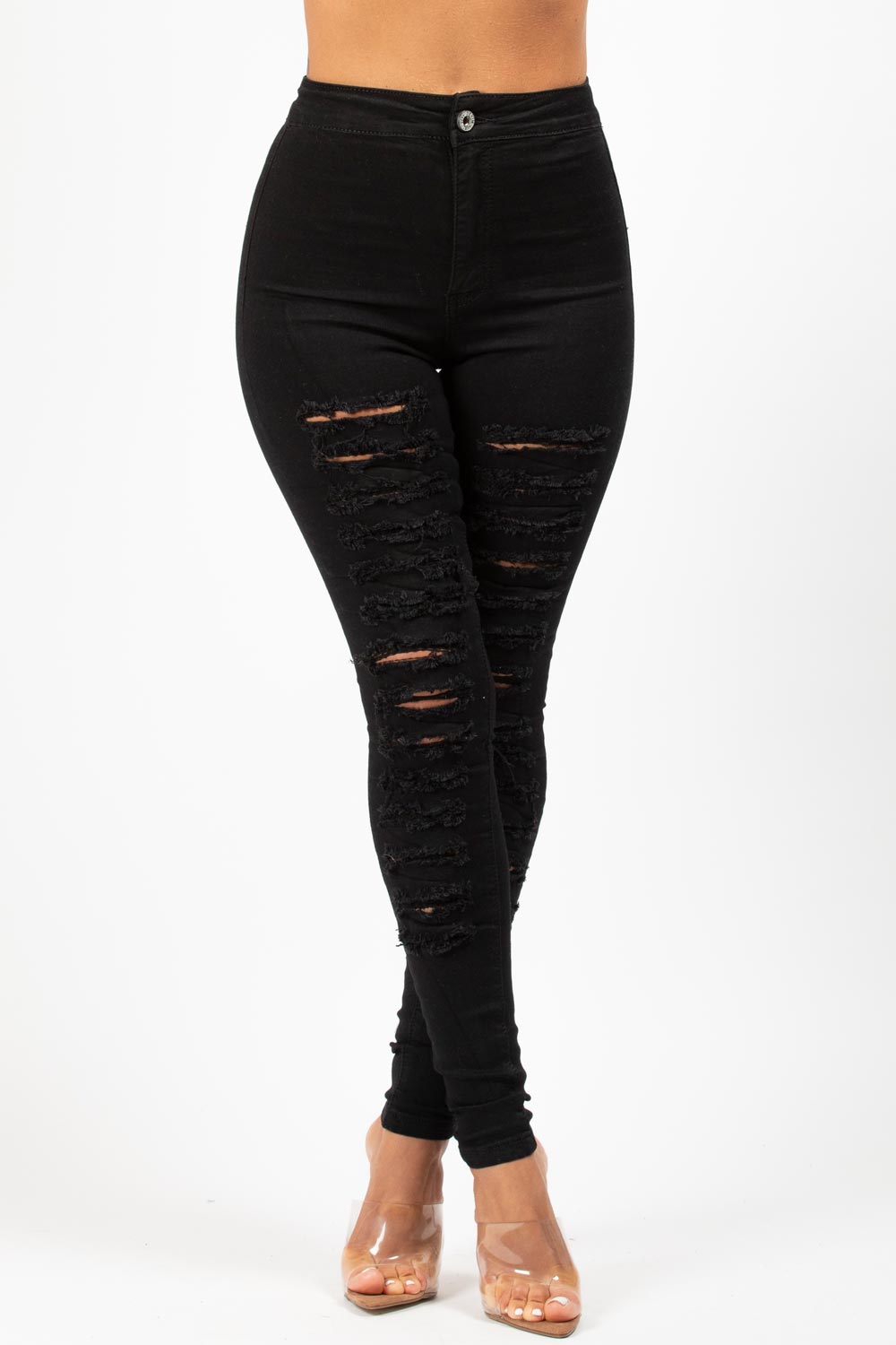 womens black ripped high waisted jeans