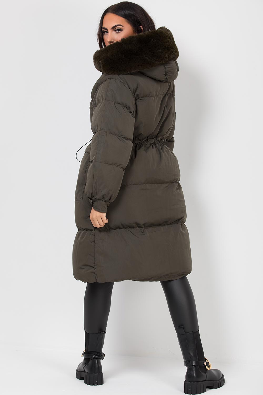 womens long puffer coat with fur hood