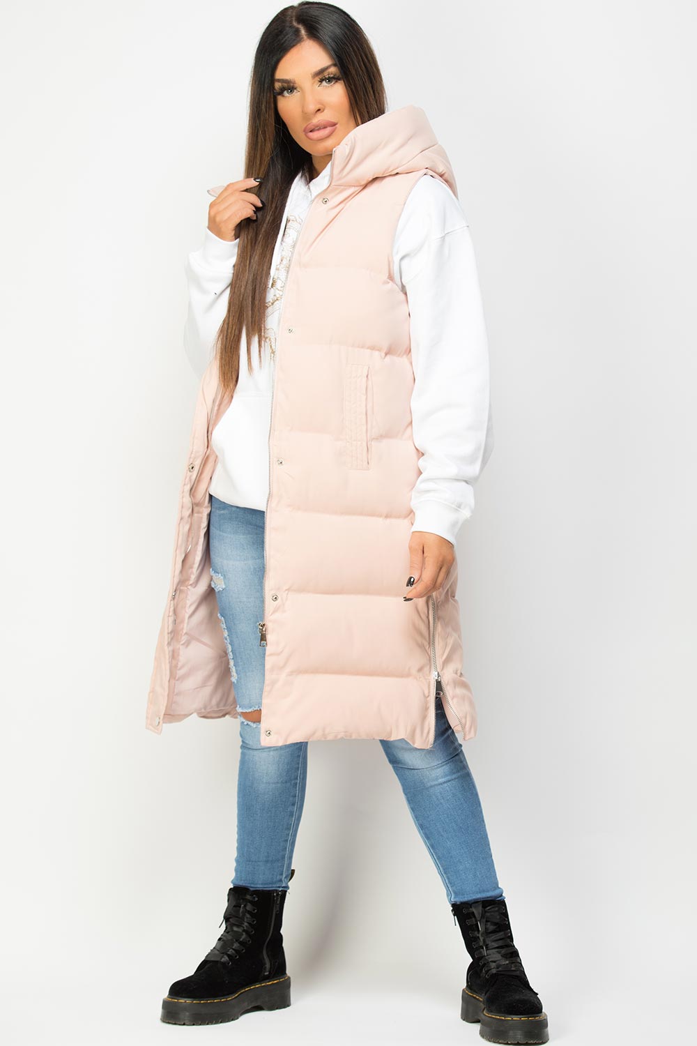 Womens Padded Longline Hooded Gilet Bodywarmer Pink – Styledup.co.uk