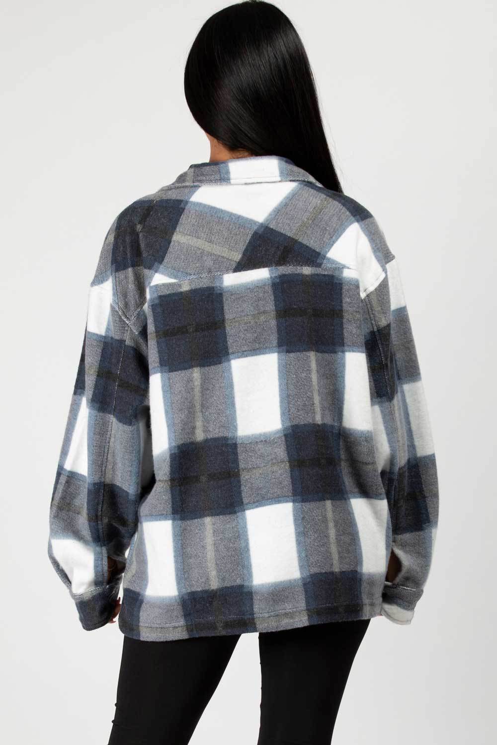 Navy Check Oversized Shacket Shirt Jacket – Styledup.co.uk