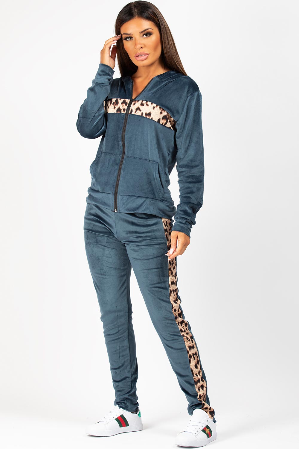 leopard print velour tracksuit